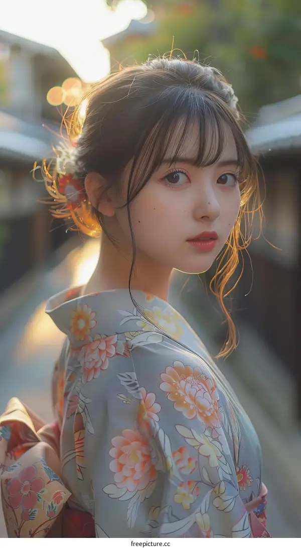 portrait of a beautiful asian woman in a kimono