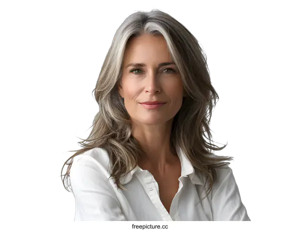 [Transparent Background PNG]portrait of a beautiful middle aged woman with gray hair