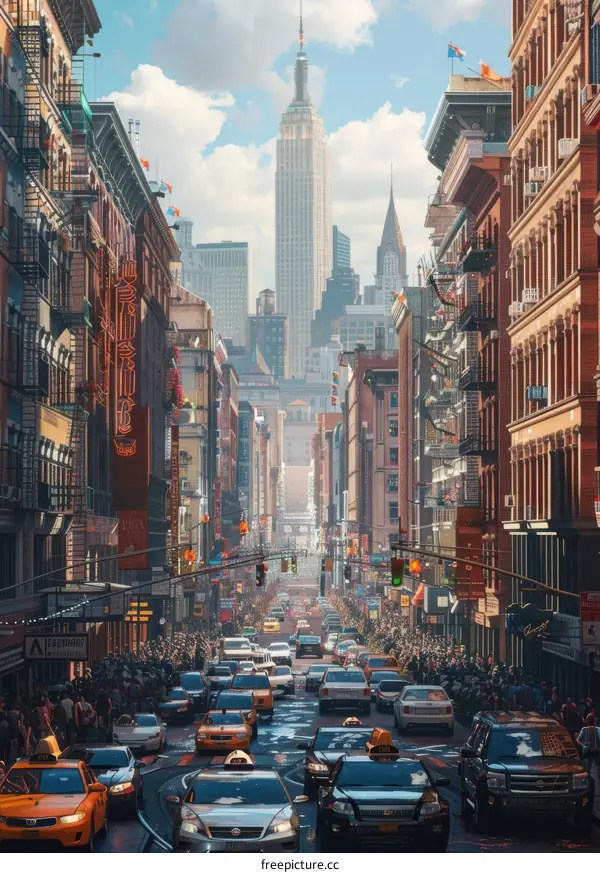 New York City Street Scene with Skyscrapers