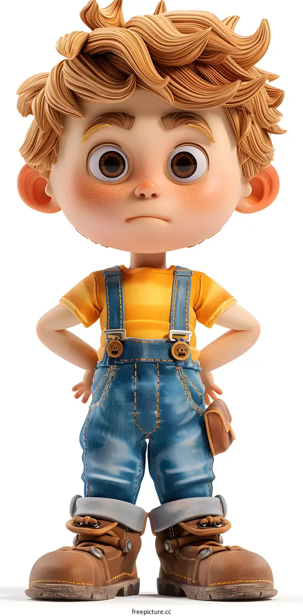 3D Cartoon Boy With Serious Expression
