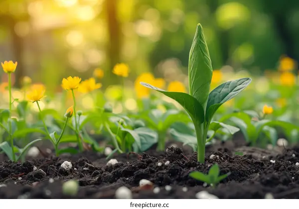 Green shoots emerging from the soil