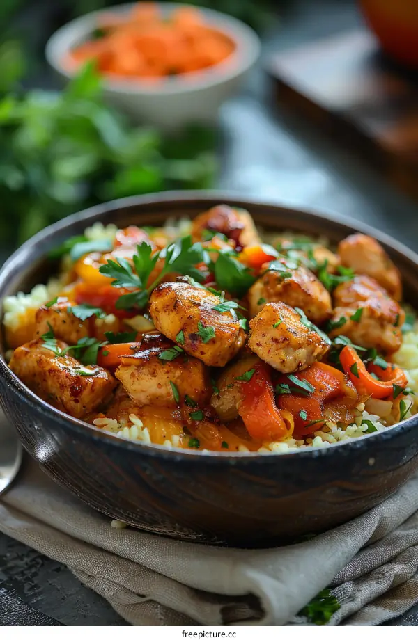 Chicken stew with vegetables and rice