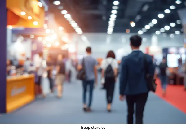 Blurred Expo Hall Crowded with Diverse People