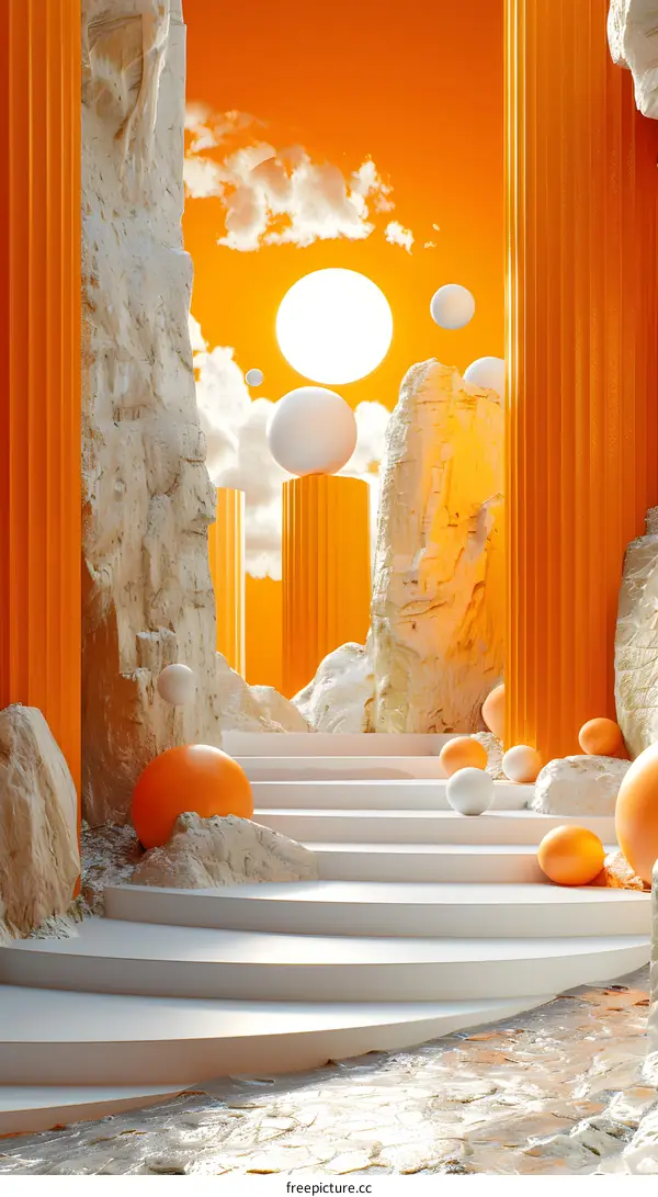 Orange geometric space steps