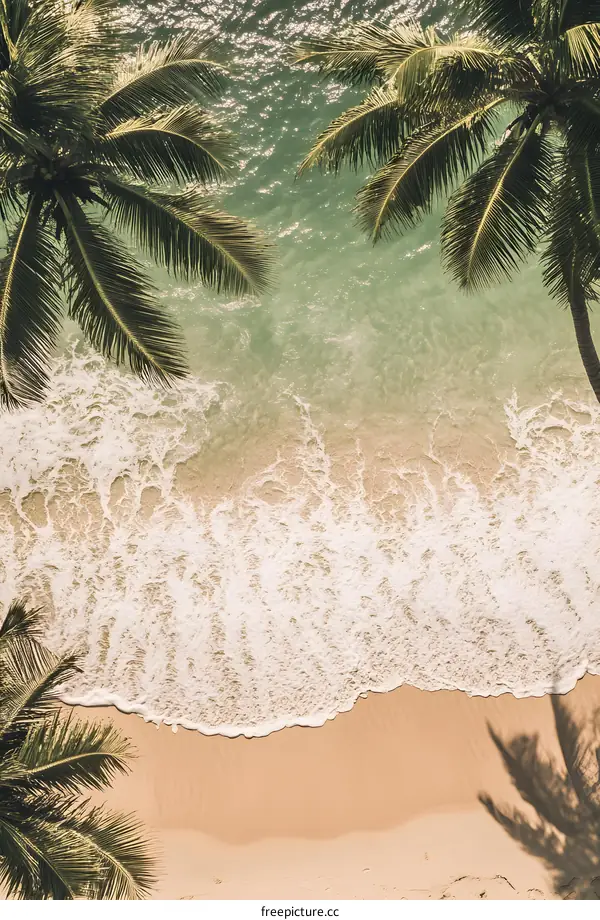 Tropical Beach With Palm Trees and Foamy Waves