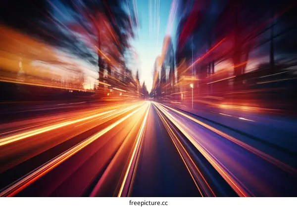 Night Road with Blurred Cars