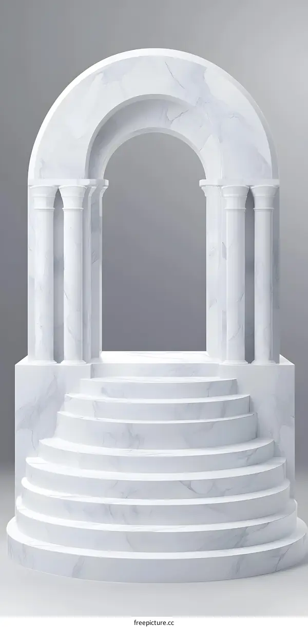 White Marble Arch with Steps 3D Render