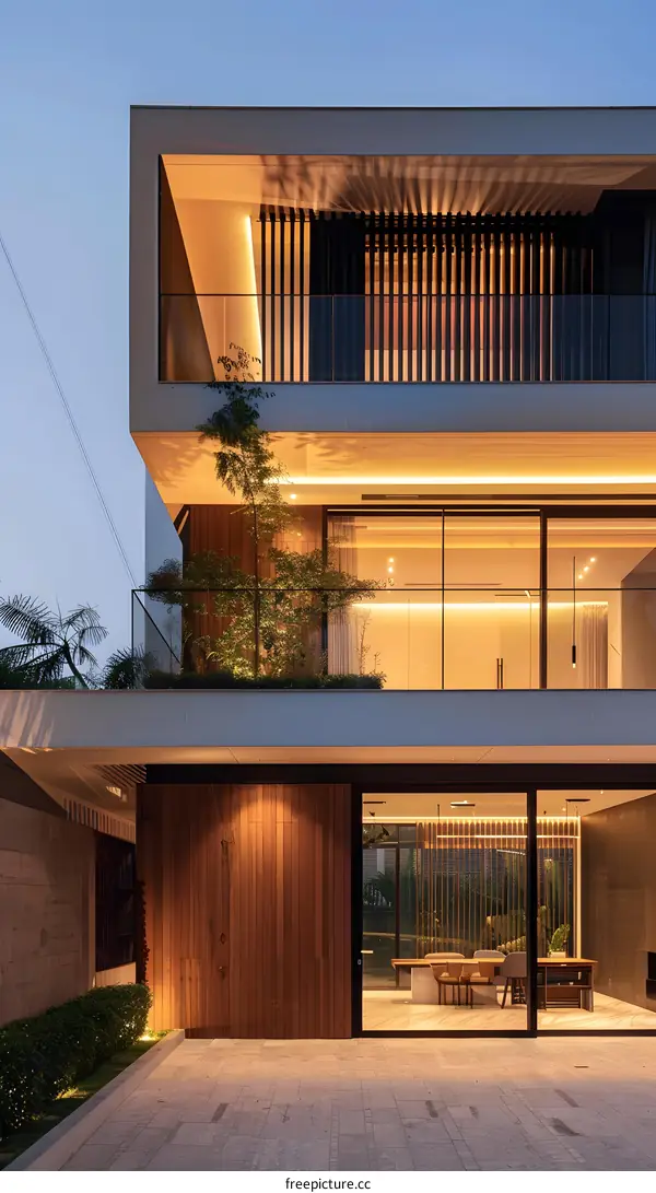 Modern Minimalist Home with Wooden Facade and Glass Windows