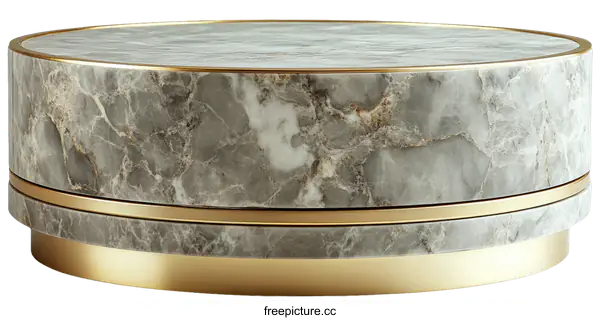 [Transparent Background PNG]Modern Round Marble Coffee Table with Gold Accents