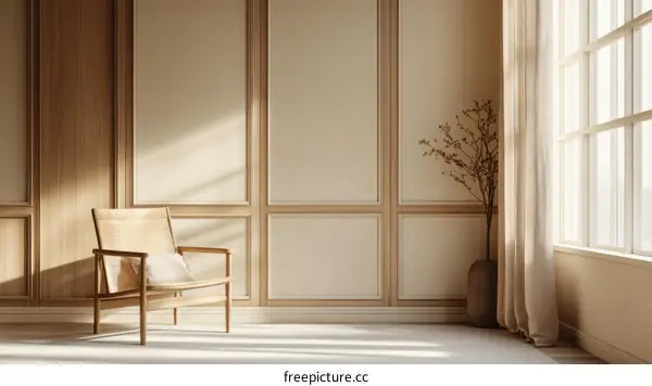 Elegant Wooden Interior Design with Chair and Light