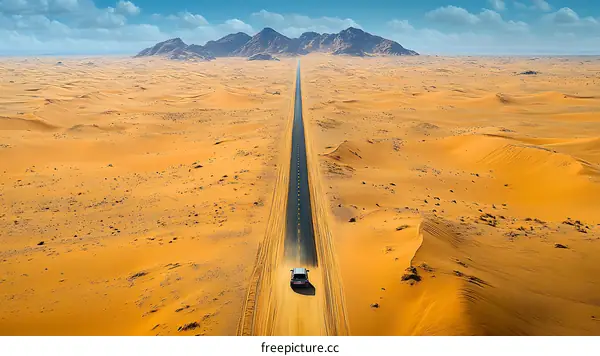 Desert Road Through Sand Dunes Scenic Landscape