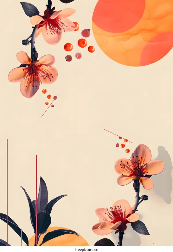 Abstract Floral Illustration with Geometric Shapes