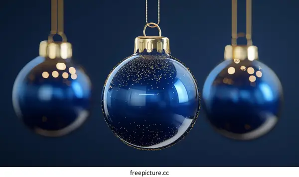 Three Shiny Blue Christmas Ornaments