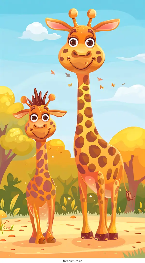 Cute Giraffe Family Cartoon Illustration