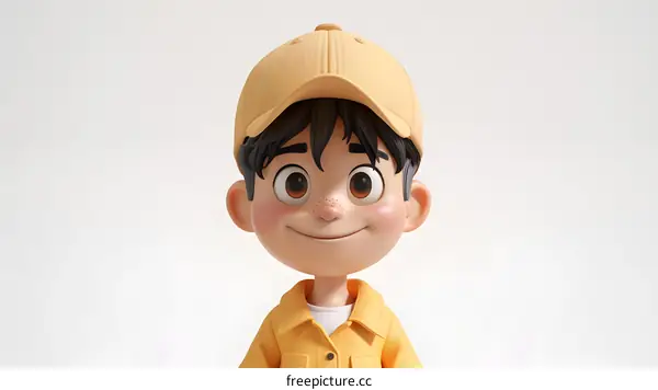 Smiling Cartoon Boy in Yellow Outfit and Cap