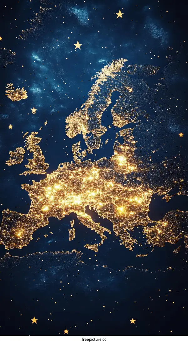 Europe Night Lights Map Illustration