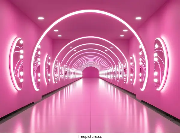 Pink Neon Tunnel with Circular Lights