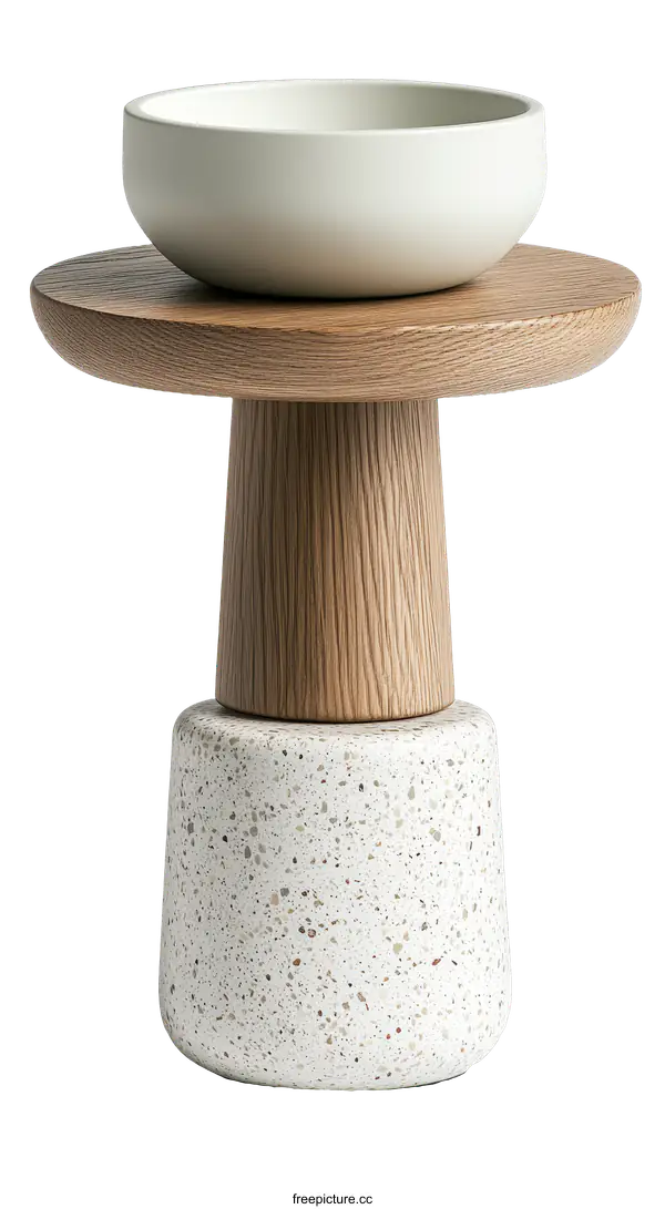 [Transparent Background PNG]Modern Wooden and Terrazzo Side Table with Bowl