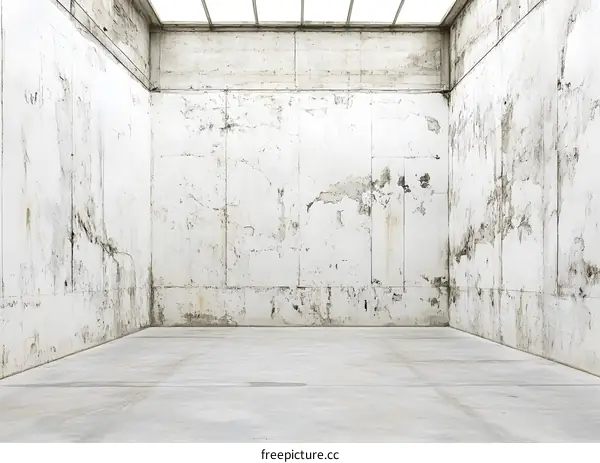 Empty White Room With Concrete Walls and Skylight