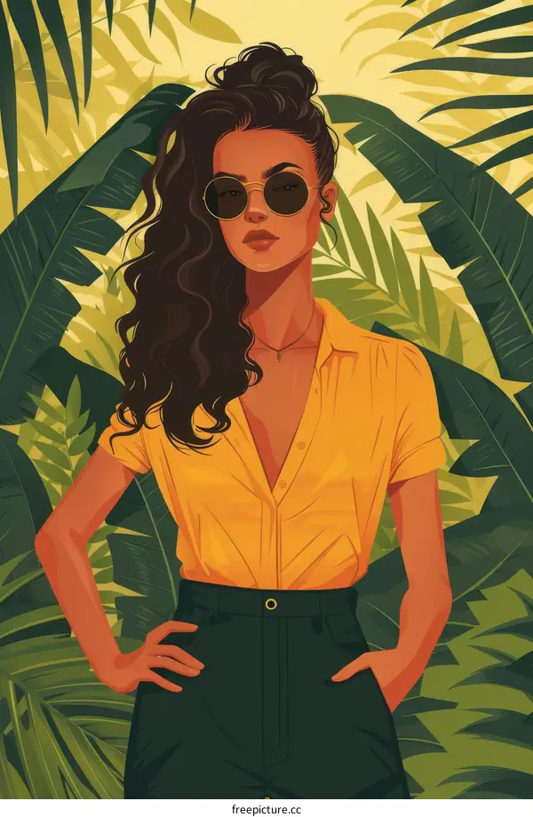 Curly Hair Girl Wearing Yellow Shirt