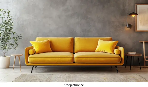 Modern Living Room with Mustard Yellow Sofa