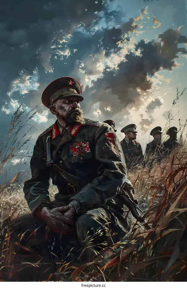 Soviet Military Leader Contemplating During Wartime