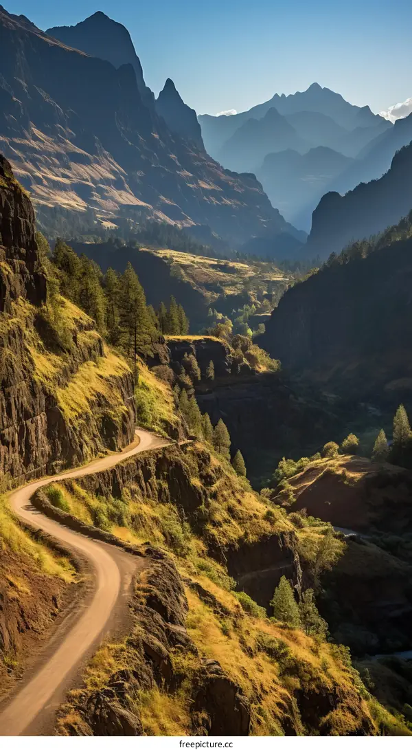 mountain road winding through a valley
