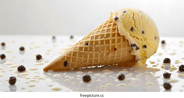 Close-up image of a vanilla ice cream cone