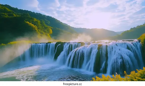 Majestic Waterfall in Lush Landscape