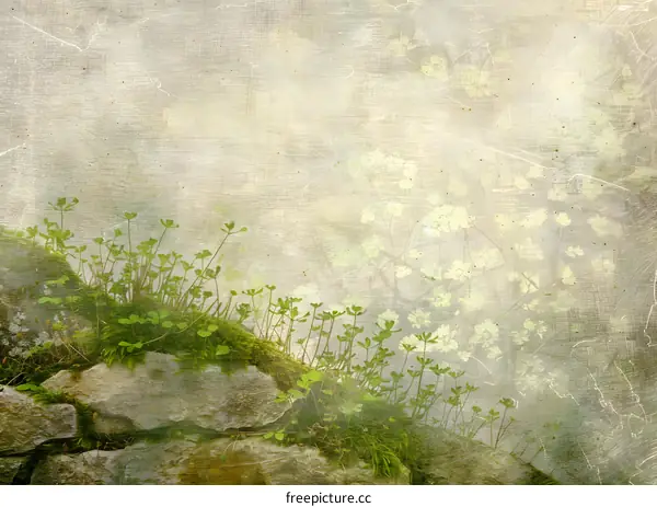 Vintage Green Plant and Rock Background