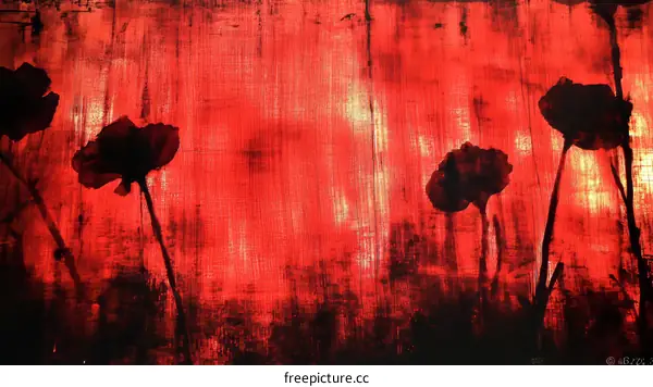 Abstract Red Poppy Flowers Art
