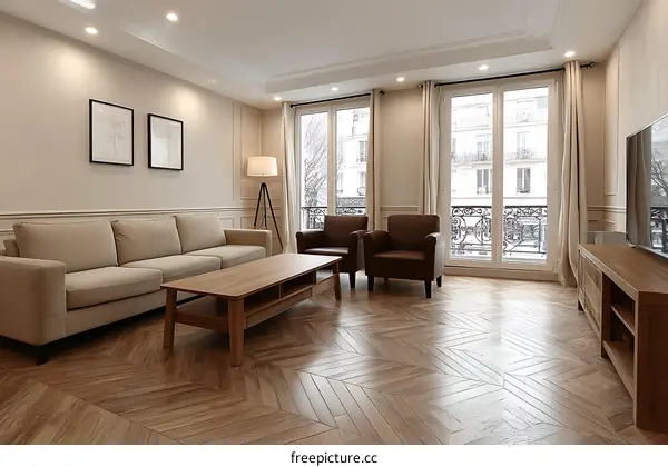 Modern European Living Room with Hardwood Flooring