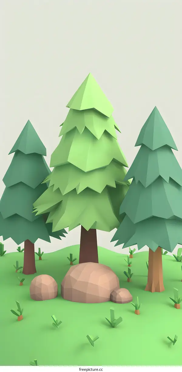 Low Poly Green Trees on a Hill