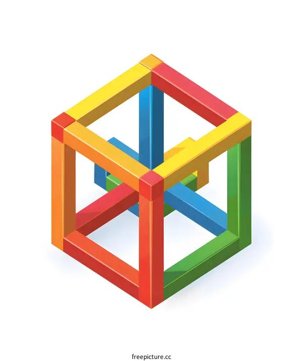 Colorful 3D Impossible Cube Geometric Abstract Art Illustration