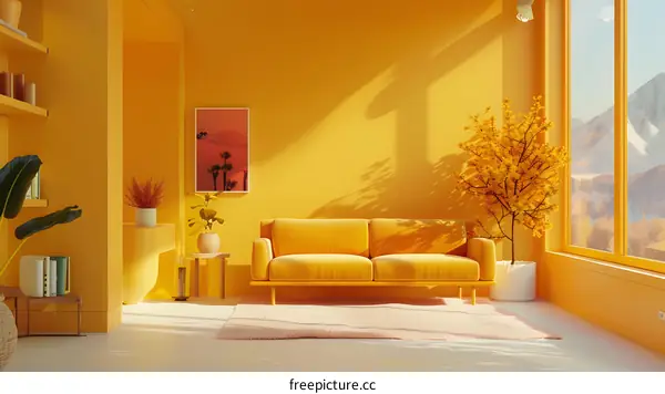 Yellow Living Room Interior Design with Window View