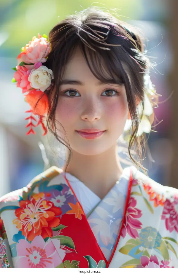 Portrait of a beautiful Japanese woman in traditional kimono