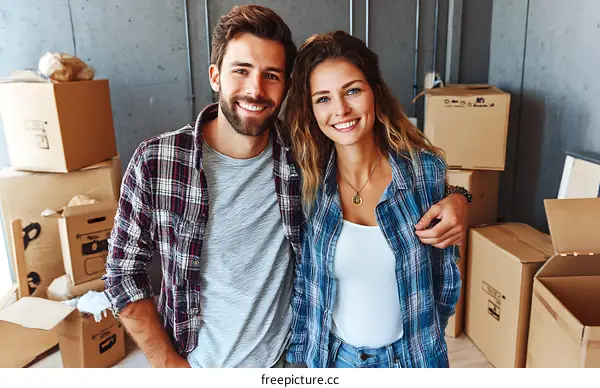 Happy Couple Moving into a New Home