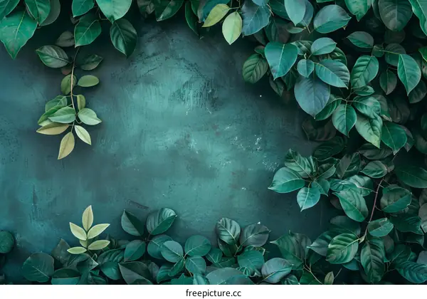 lush green leaves against a dark green background