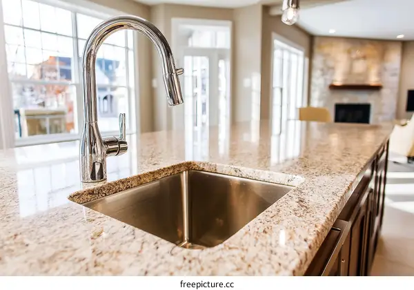 Modern Kitchen Countertop with Granite and Stainless Steel Sink