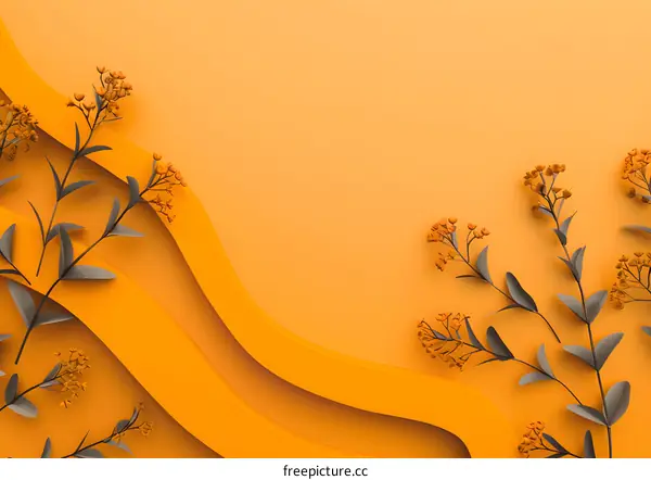 Minimalist 3D Abstract Orange Background with Flowers