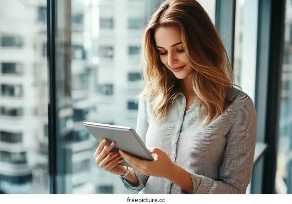 Business Woman Using Digital Tablet in Office
