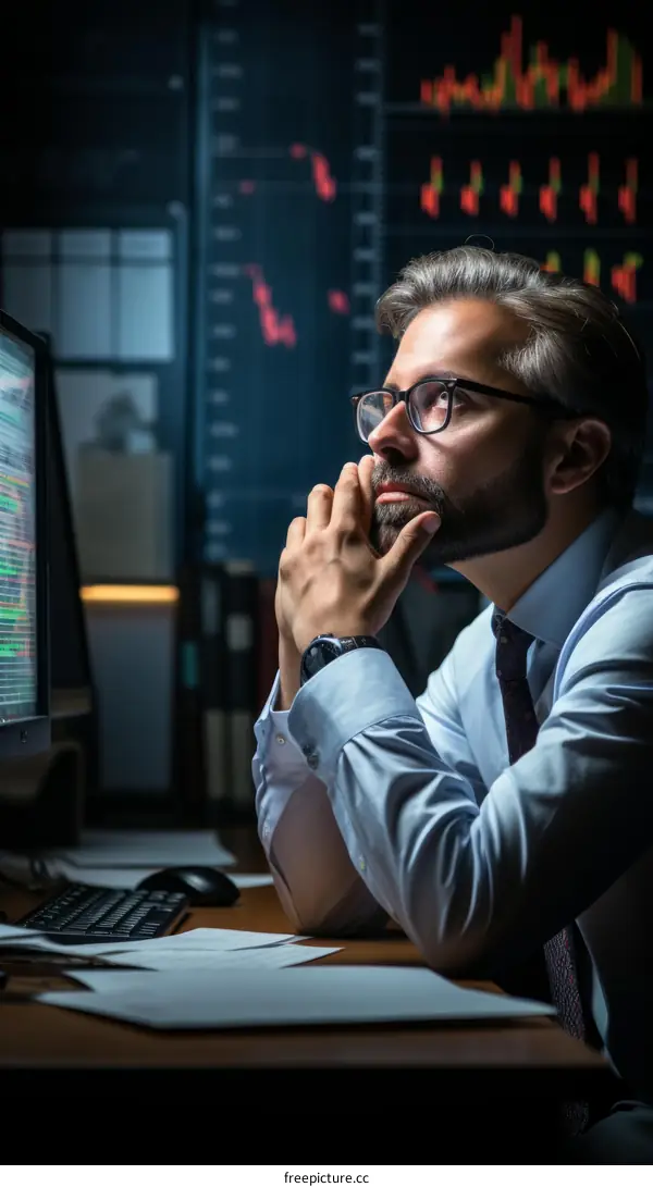 Pensive Businessman Looking at Computer Screen