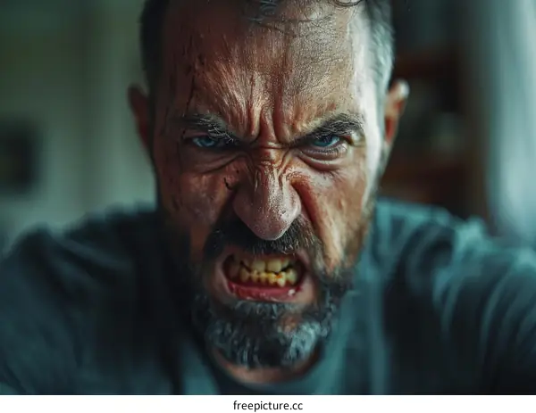 Portrait of a Furious Man with Scars