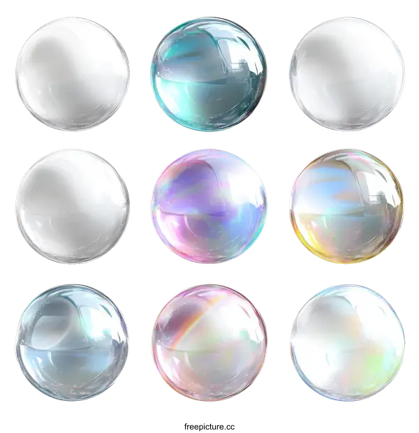 [Transparent Background PNG]Colorful Transparent Sphere Soap Bubbles