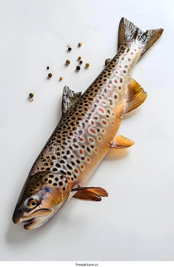 Fresh Brown Trout Fish on White Background