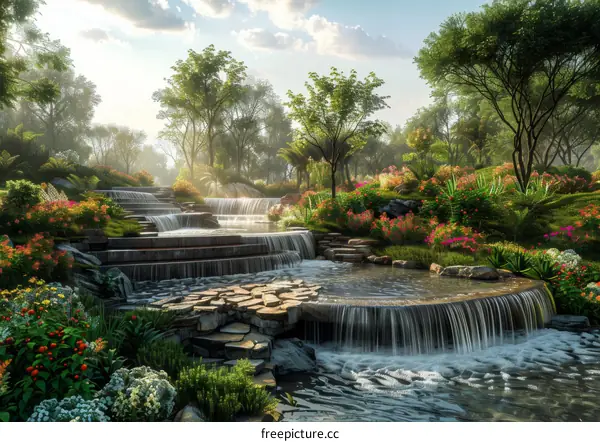 Mesmerizing Waterfall Cascading Through Lush Green Forest