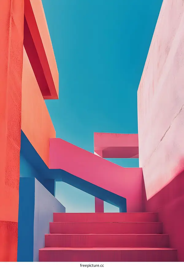 Pink and Blue Architectural Staircase