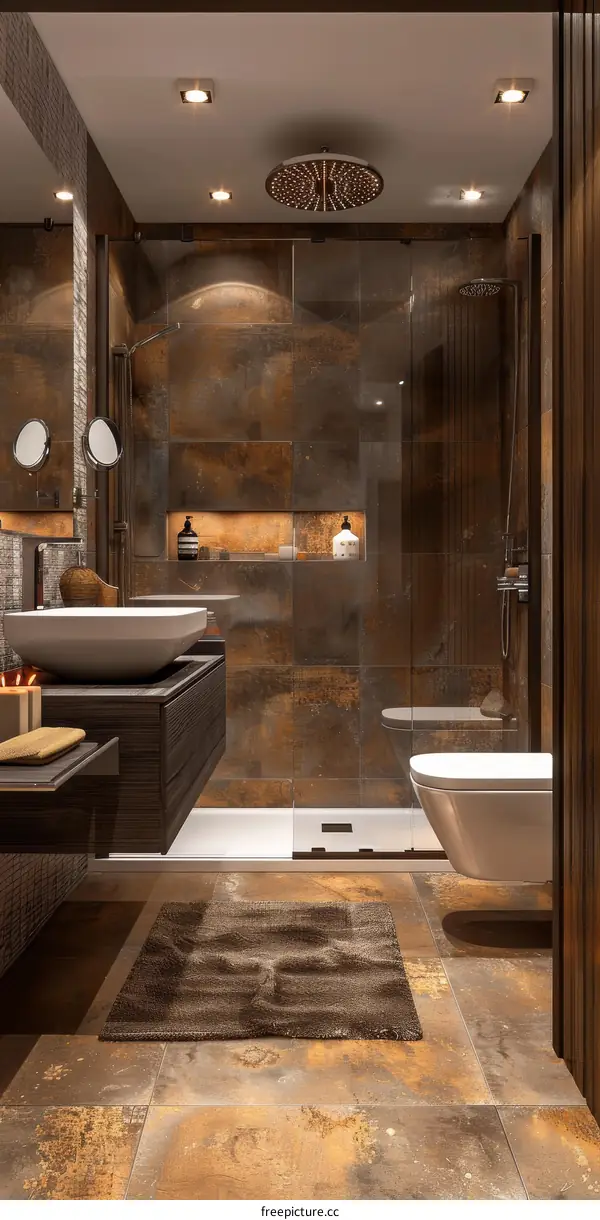 Modern Luxurious Bathroom Design with Rusty Tiles
