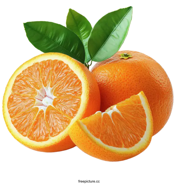 [Transparent Background PNG]Fresh Orange Slices with Leaves