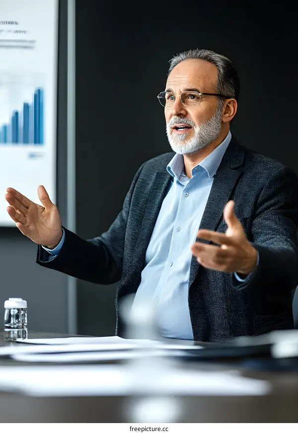 Businessman Giving Presentation in Meeting Room